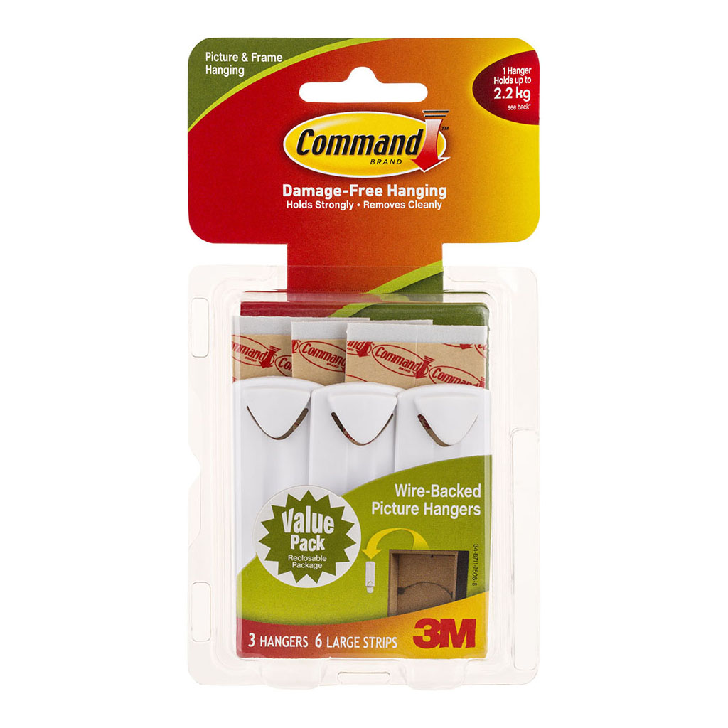 (image for) Command Wire-Backed Picture Hanger 17043 White, Pack of 3