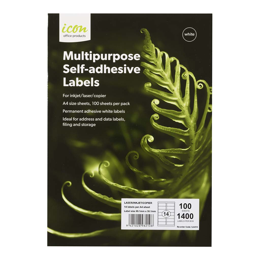 Icon Multipurpose Labels 14 Per Sheet 99.1x38.1mm, Pack of 100