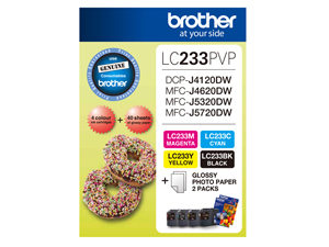 Genuine Brother LC233 Value Pack (BK/C/M/Y plus photo paper)